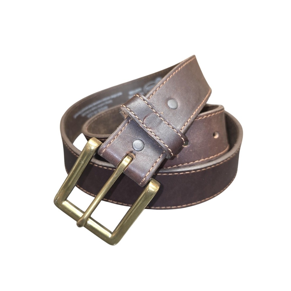 Justin Belt Mens 40 Brown Top Grain Leather Brass Buckle Made USA Western Cowboy